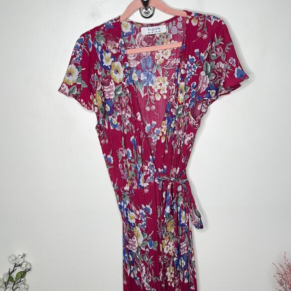 AUGUSTE THE LABEL Beach House Frill Floral Maxi Wrap Dress Red Berry {F40} - Picture 2 of 9